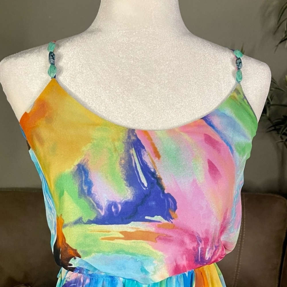 BISOU BISOU MICHELE BOHBOT  |Floral Watercolor Maxi Dress Women's Size 14 - Picture 3 of 9